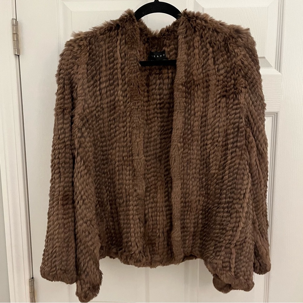 H BRAND NWOT Elle Rabbit-Fur Jacket, S